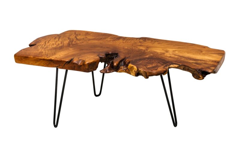 Stolik kawowy WILD 100 cm – lite drewno teak / metalowe nogi 38797