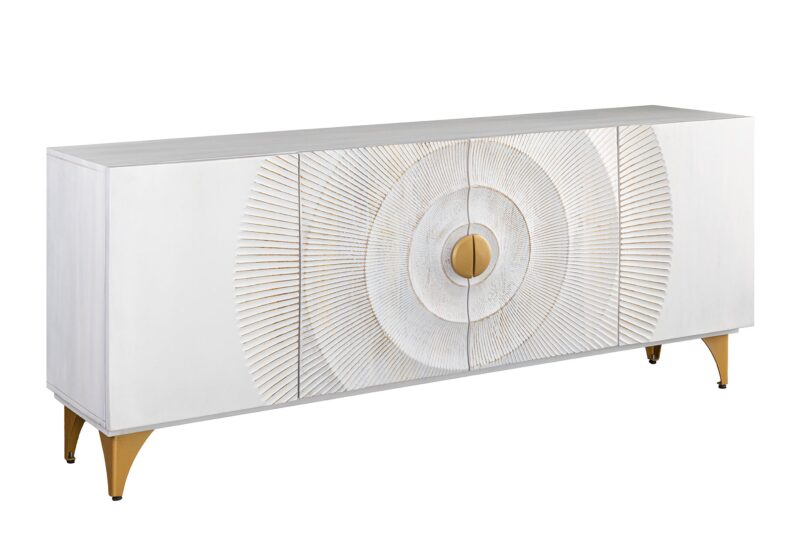 Komoda GOLDEN SUNSET 177 cm – mango białe / front ornament / 45642