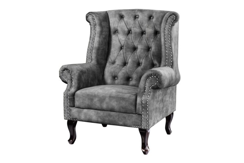 Fotel uszak CHESTERFIELD – antique look, szary  43520