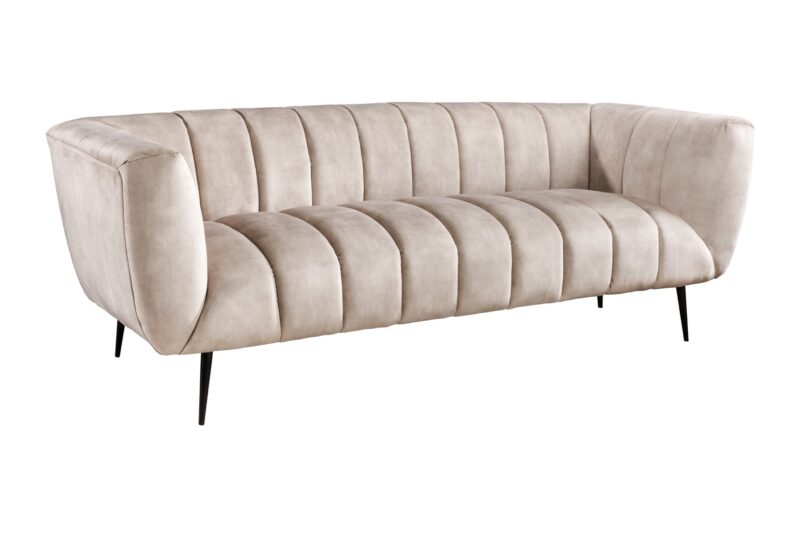 Sofa NOBLESSE 225 cm – welur strukturalny champagne, czarne metalowe nogi  43266