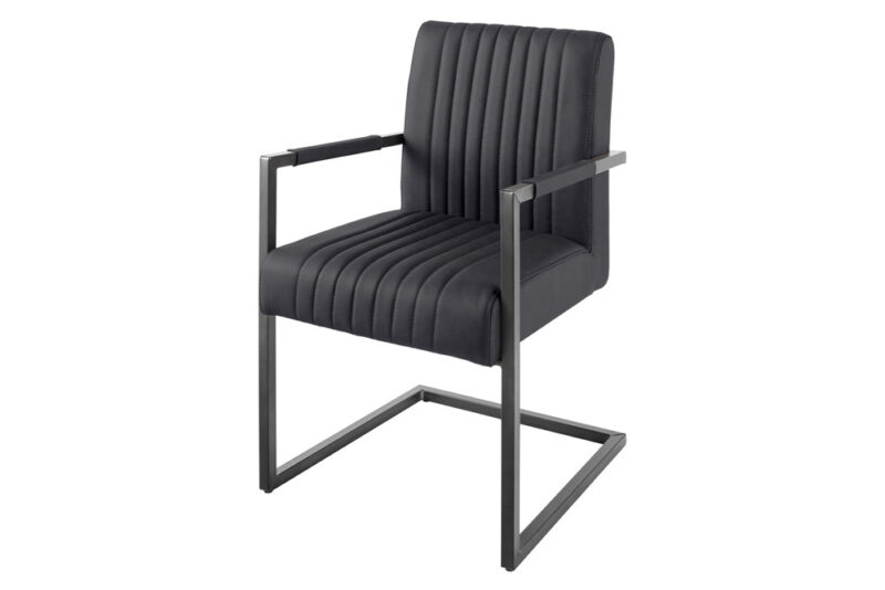 Krzesło na płozie BIG ASTON z podłokietnikami – skóra black 44533