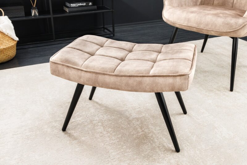 Stołek SCANDINAVIA 40 cm – welur champagne, naturalne nogi bukowe 44027