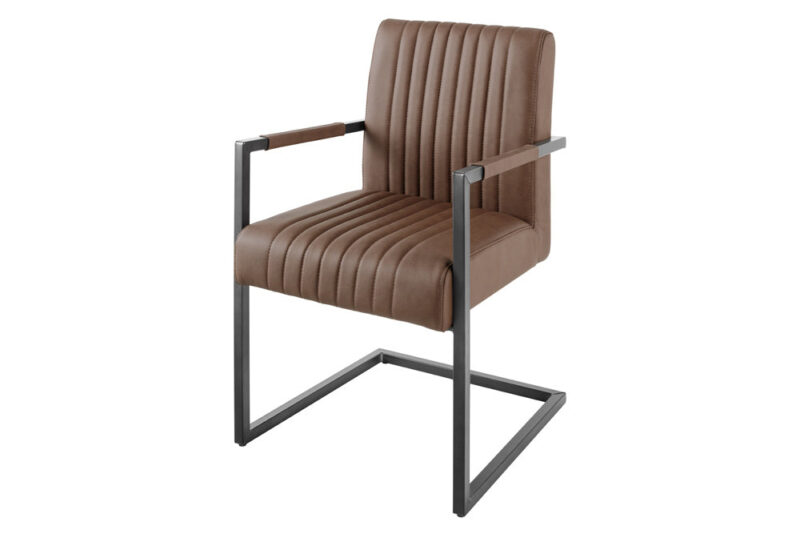 Krzesło na płozie BIG ASTON z podłokietnikami – skóra vintage brown 44531