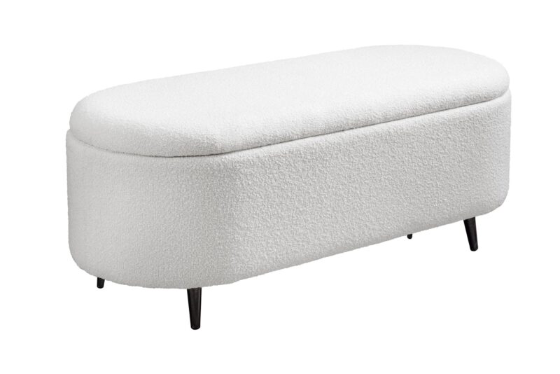 Ławka skrzynia VOQUE 110 cm – tkanina bouclé white, ze schowkiem 45255