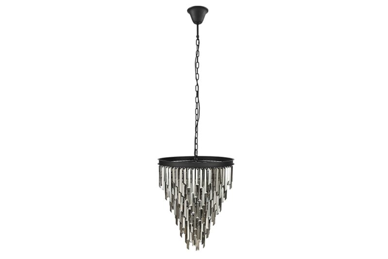 Żyrandol CRYSTAL 50 cm – czarny stelaż, szklane pryzmaty smoke 44818