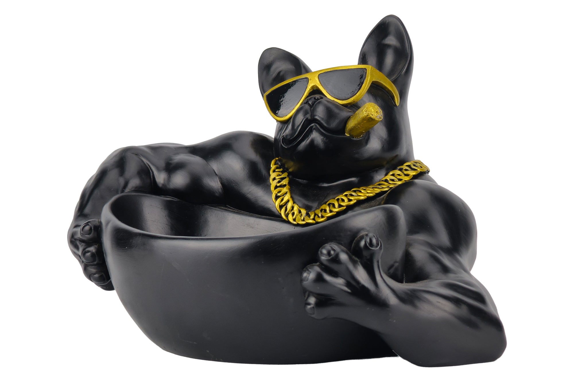 Dekoracyjna misa BULLDOG 30 cm – czarna figurka z praktyczną tacą 48007