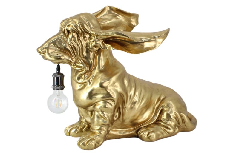 Lampa stołowa DACKEL 70 cm – złota figurka jamnika 48064