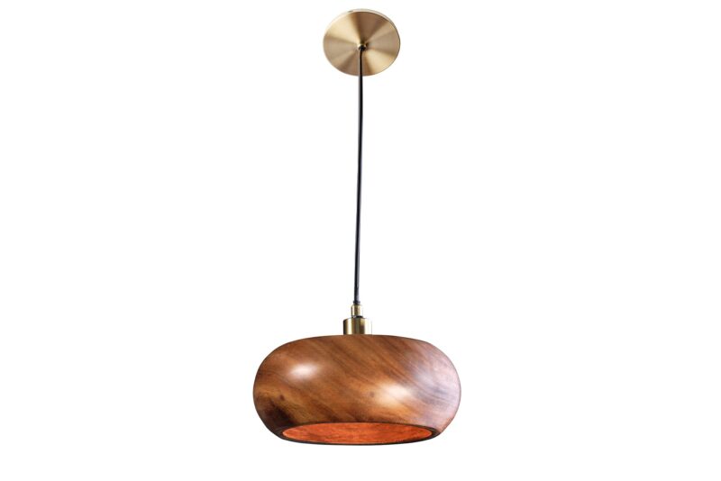 Lampa wisząca ALVA 25 cm – drewno akacjowe i złote żelazo, naturalna 47026