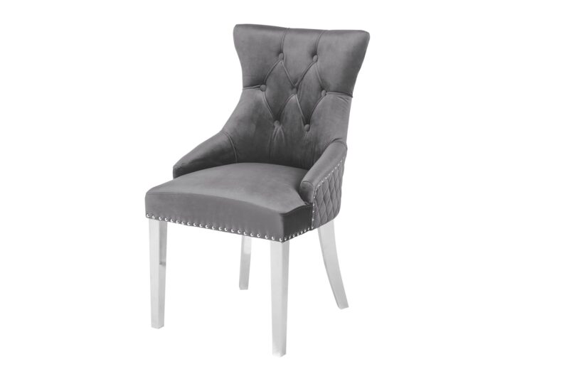 Krzesło CASTLE DELUXE z uchwytem głowy lwa – welur grey 40471
