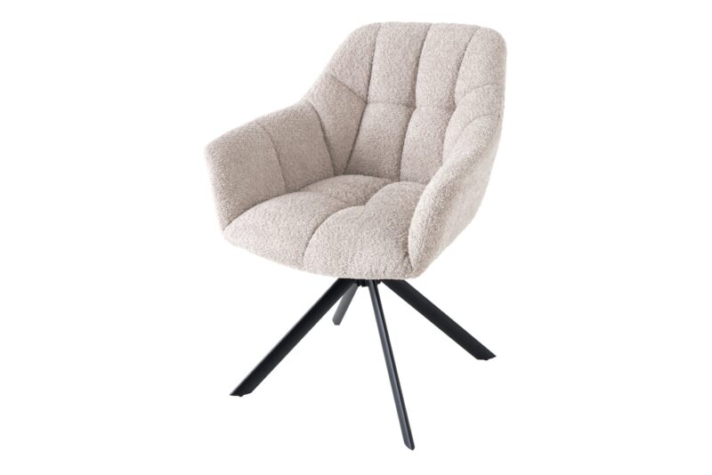Fotel obrotowy PAPILLON 180° z podłokietnikami – tkanina bouclé beige 44592