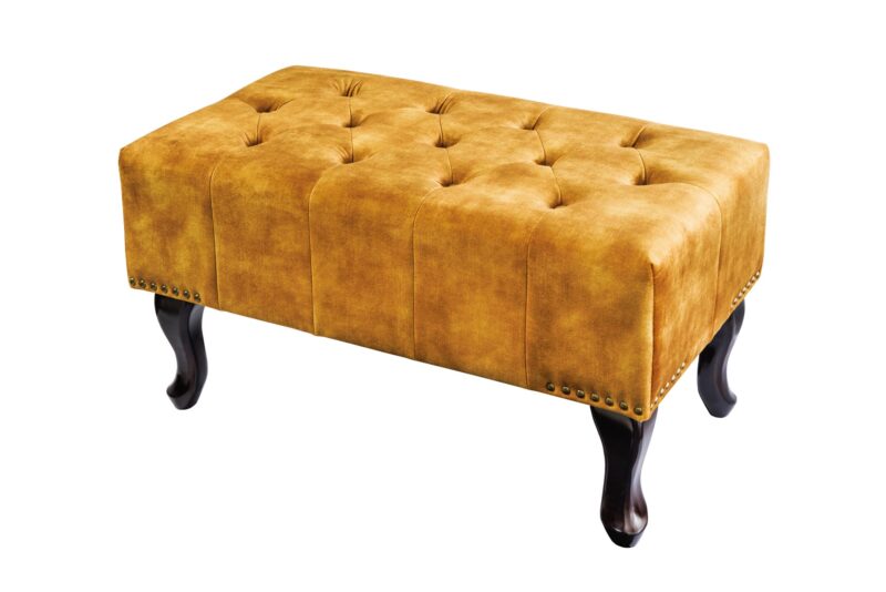 Podnóżek CHESTERFIELD w stylu antycznym – welur mustard yellow 41445