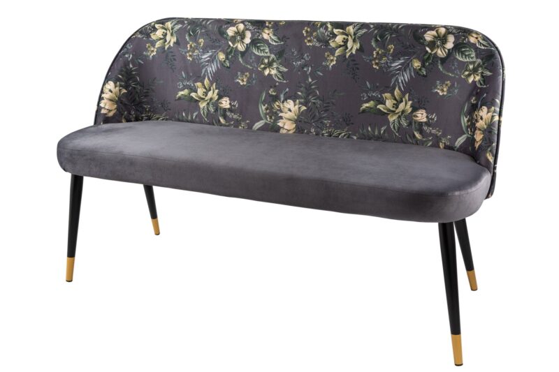 Ławka PRÊT-À-PORTER BOUTIQUE 130 cm – welur grey z motywem kwiatowym 41707