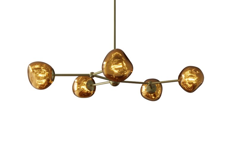 Lampa wisząca LIQUID DIAMOND – 5 szklanych kloszy, złota 46020
