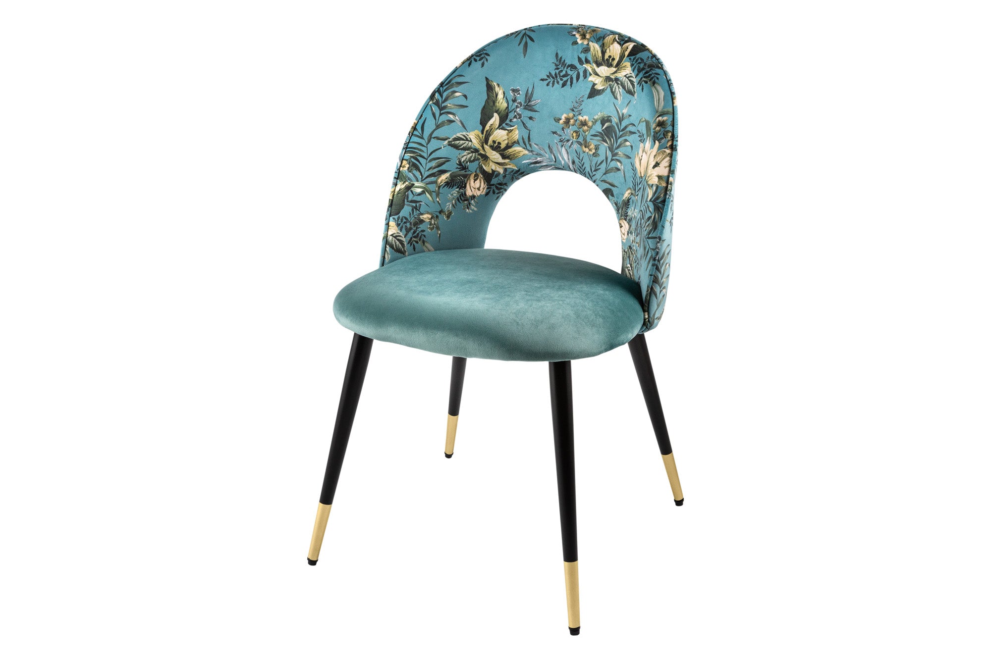 Krzesło PRÊT-À-PORTER BOUTIQUE – welur turquoise z motywem kwiatowym 41702 Krzesło PRÊT-À-PORTER BOUTIQUE – welur turquoise z motywem kwiatowym 41702