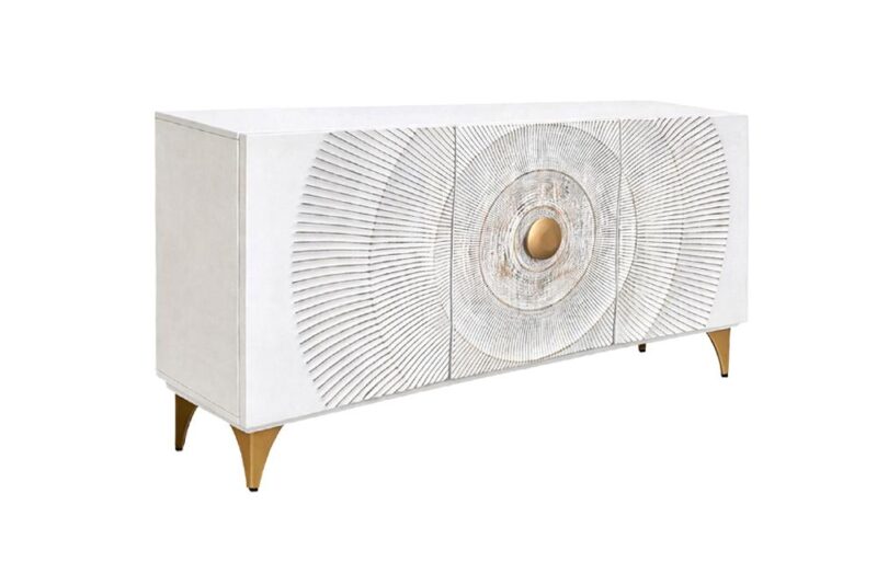Komoda GOLDEN SUNSET 140 cm – biała komoda 3D z drewna mango 48844