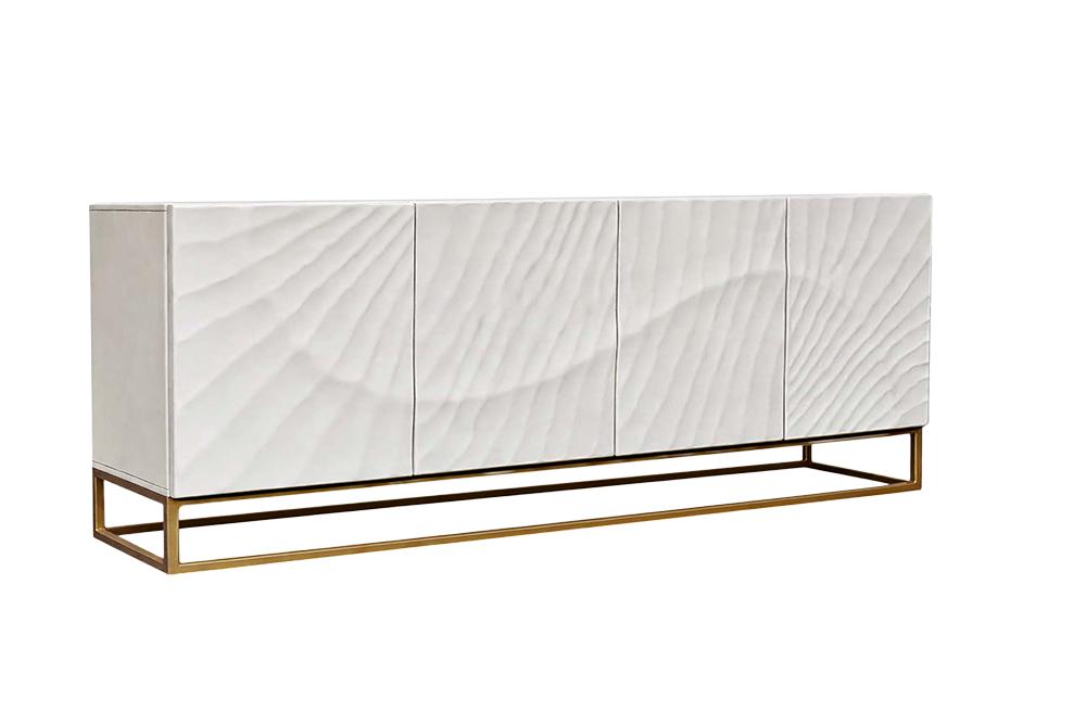 Komoda SCORPION 180 cm – biała komoda 3D z drewna mango na złotych nogach 48789