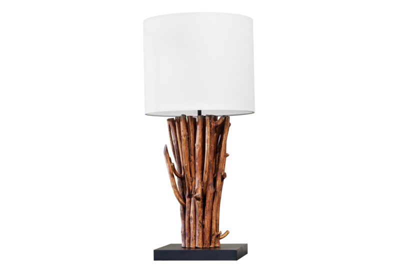 Lampa stołowa EUPHORIA I 60 cm – drewno longan, biały bawełniany klosz 43452