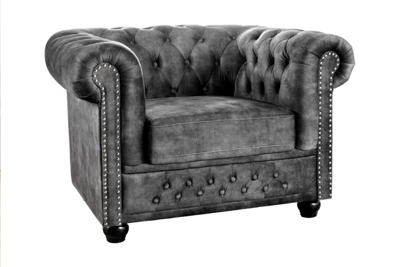 Fotel CHESTERFIELD – aksamit szary, efekt postarzenia 44430
