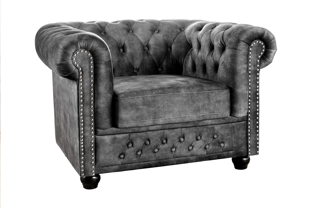 Fotel CHESTERFIELD – aksamit szary, efekt postarzenia 44430
