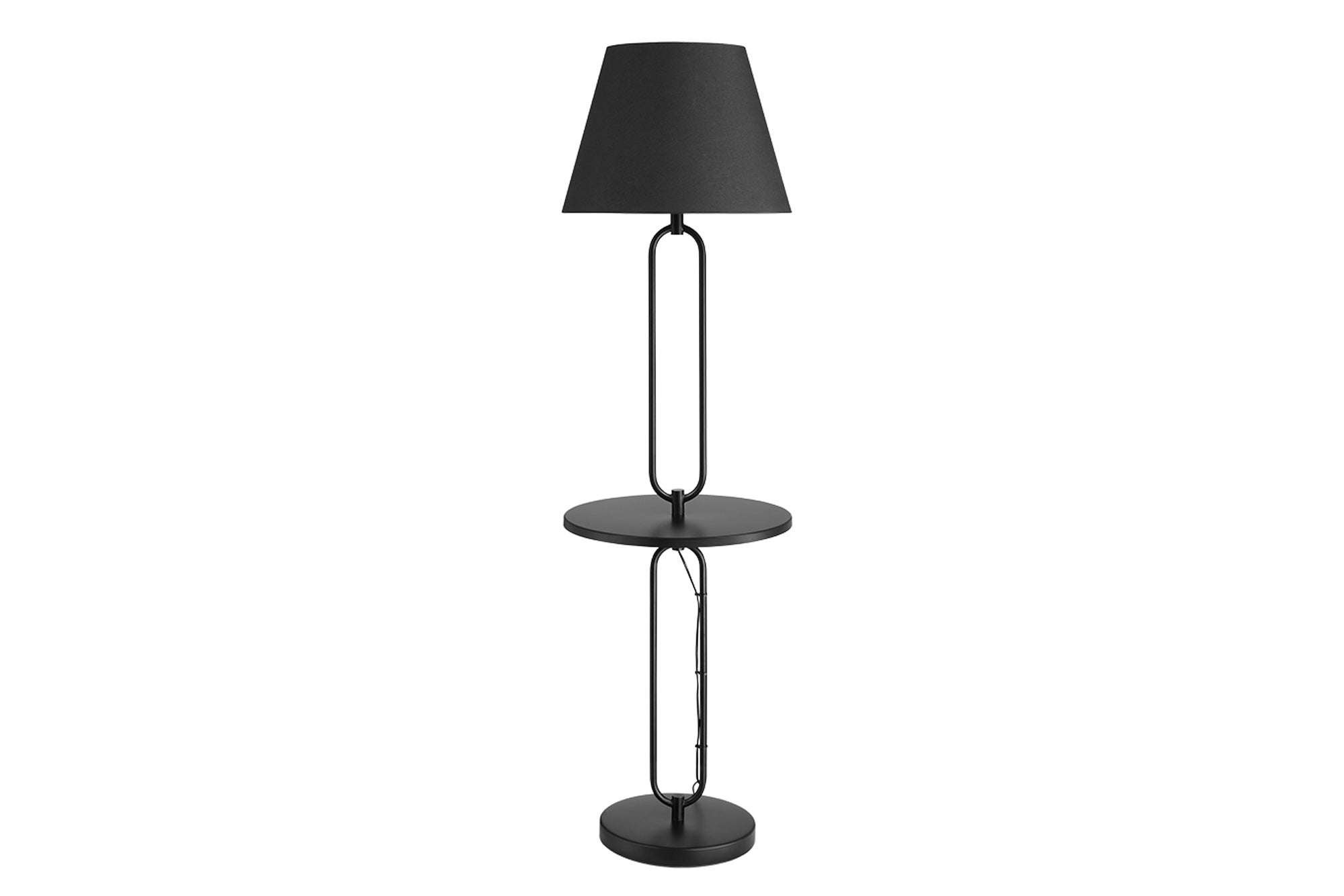 Lampa podłogowa SERVANT 176 cm – czarna, z materiałowym kloszem i tacką 43759