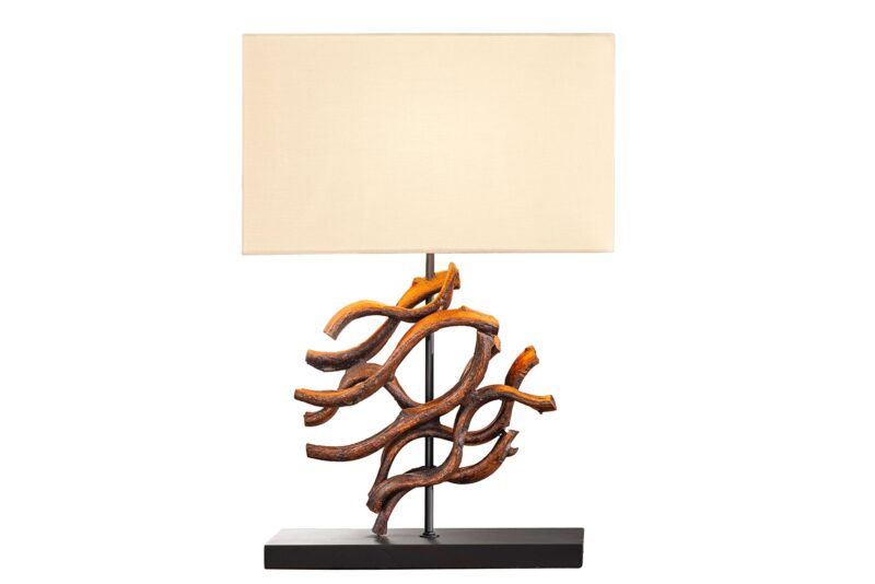 Lampa stołowa THE WAVE 60 cm – naturalne drewno, beżowy klosz 43931