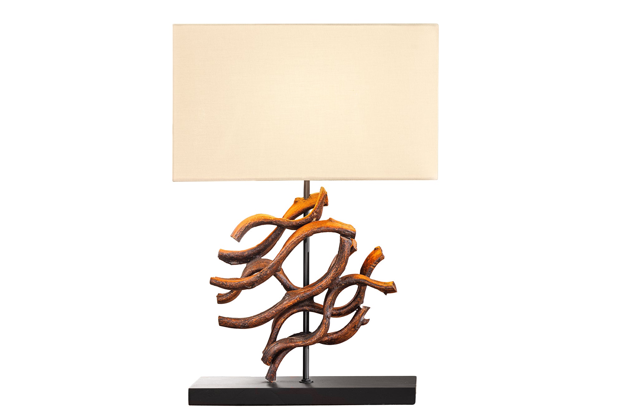 Lampa stołowa THE WAVE 60 cm – naturalne drewno, beżowy klosz 43931