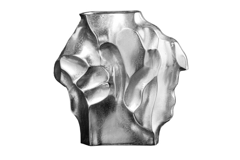 Wazon dekoracyjny LIQUID 30 cm – srebrny, metalowy z efektem młotkowania 44877