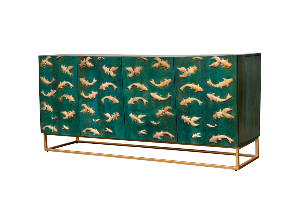 Komoda GOLDEN LAGOON 180 cm – turkusowa komoda 3D z drewna mango 46200