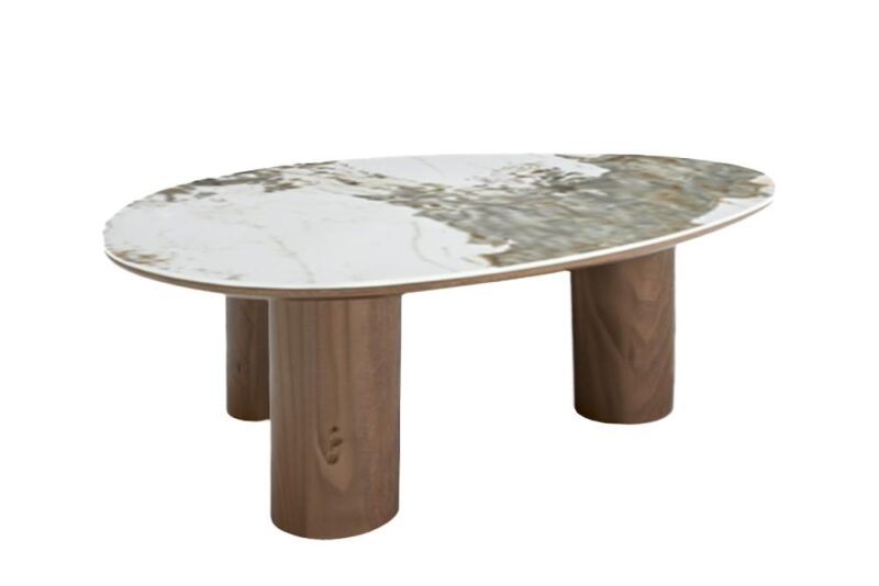 Stolik kawowy ORGANIKO 110 cm – ceramika biało-brązowa 48555