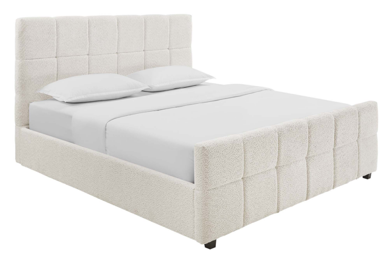 Łóżko PRESTIGE 160x200 cm z pojemnikiem – kremowa tkanina bouclé 48887