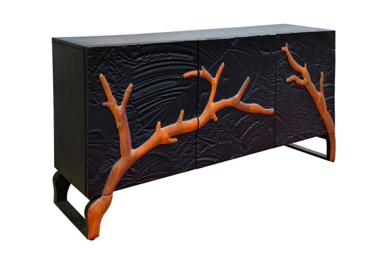 Komoda FOREST 160 cm – drewno mango, czarno-brązowa, fronty 3D 46199