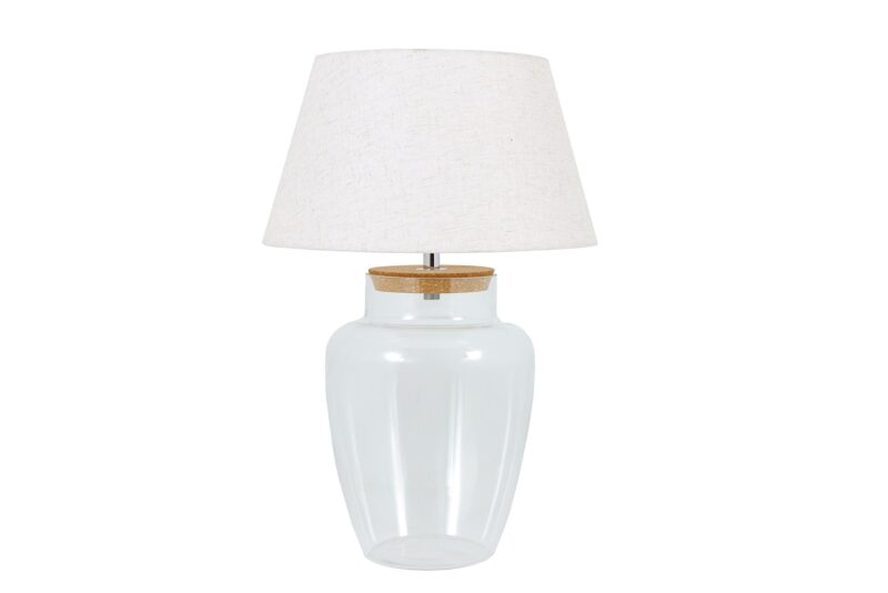 Lampa stołowa CLASSICO 80 cm – transparentna szklana podstawa do wypełnienia, beżowy klosz 44816