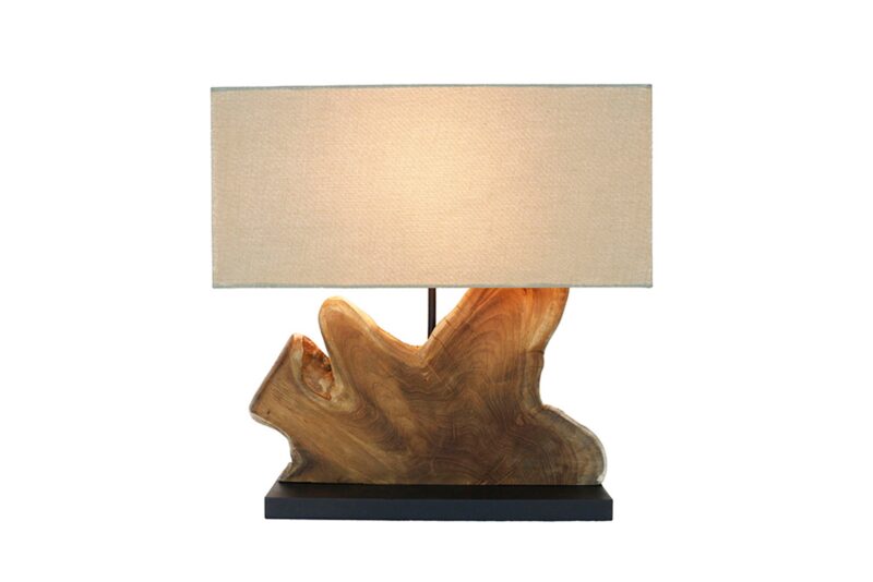Lampa stołowa HYPNOTIC 50 cm – drewno teak, beżowy klosz 44685