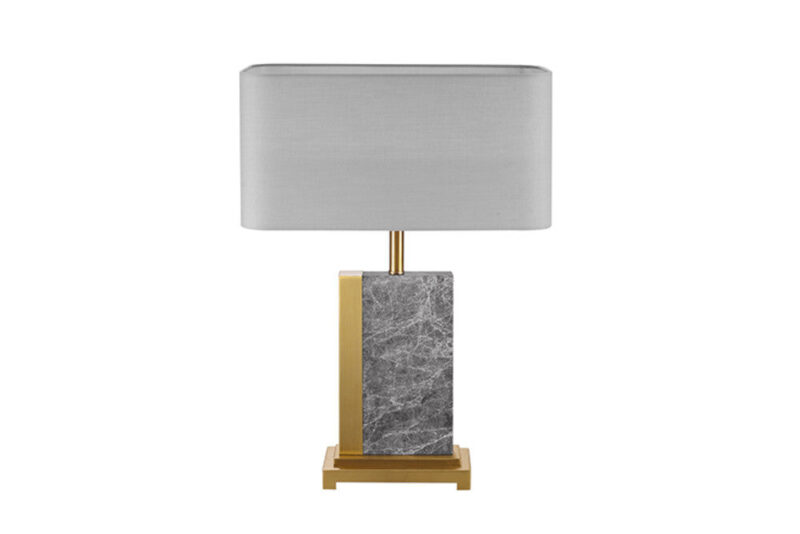 Lampa stołowa ELEGANCIA 65 cm – marmur, złota stal, szary klosz 43732