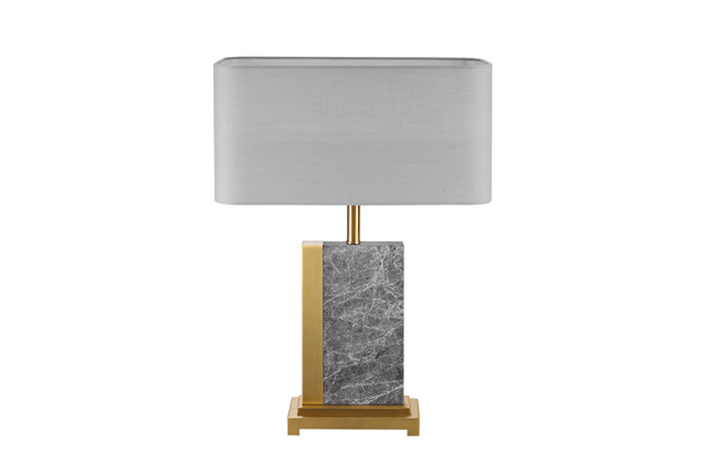 Lampa stołowa ELEGANCIA 65 cm – marmur, złota stal, szary klosz 43732