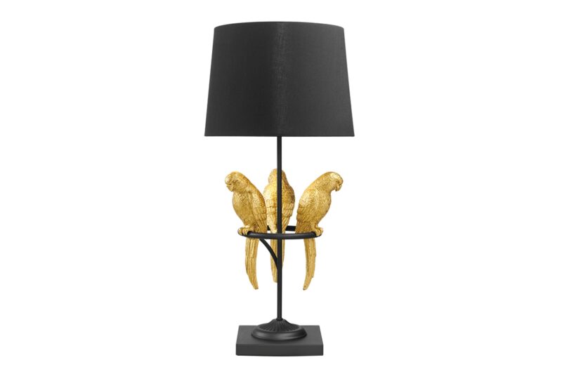 Lampa stołowa WILDLIFE 75 cm – złote papugi, czarny klosz 44355