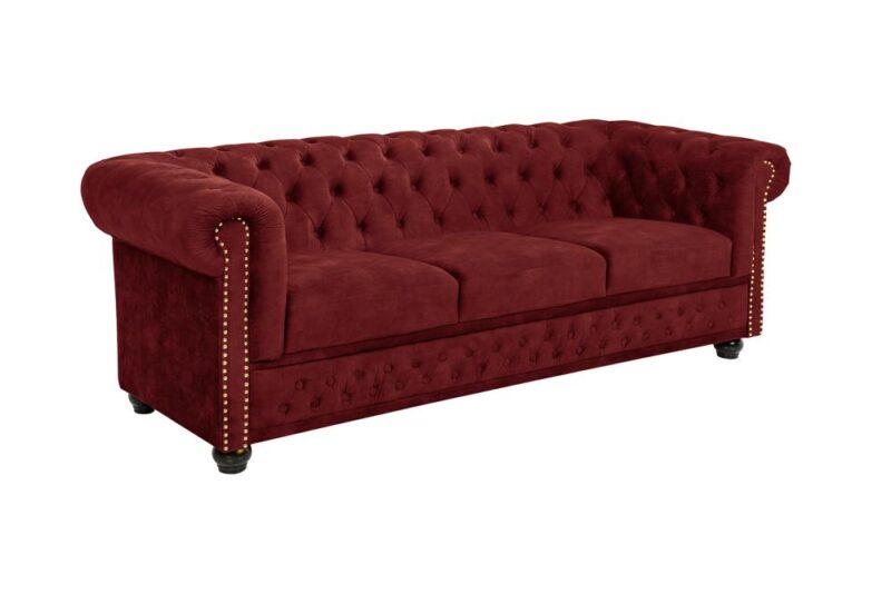 Sofa CHESTERFIELD 205 cm – 3-osobowa, aksamit czerwona 45247