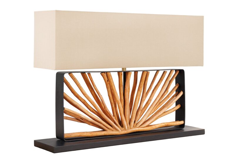 Lampa stołowa EUPHORIA 80 cm – drewno longan, beżowy klosz 44687