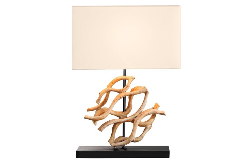 Lampa stołowa THE WAVE 60 cm – naturalne drewno, biały klosz 43932