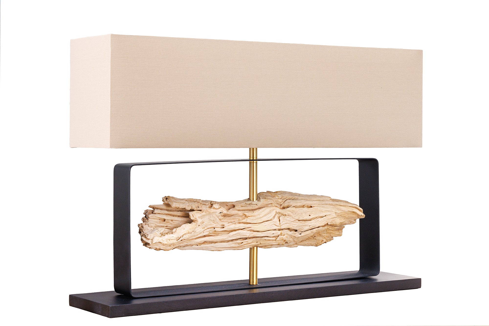 Lampa stołowa ROUSILIQUE 60 cm – drewno teak, beżowy klosz 44689