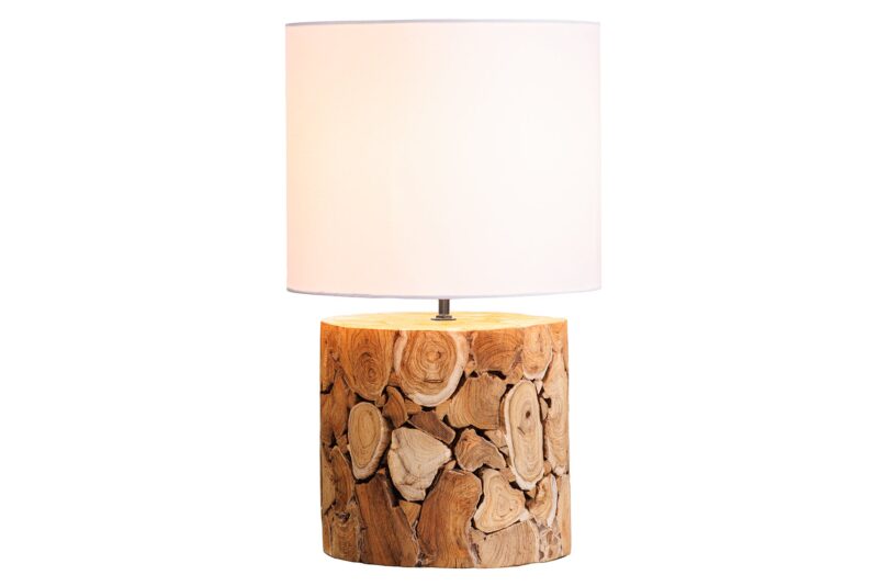 Lampa stołowa PURE NATURE 45 cm – recyklingowane drewno akacjowe, biały klosz 43930