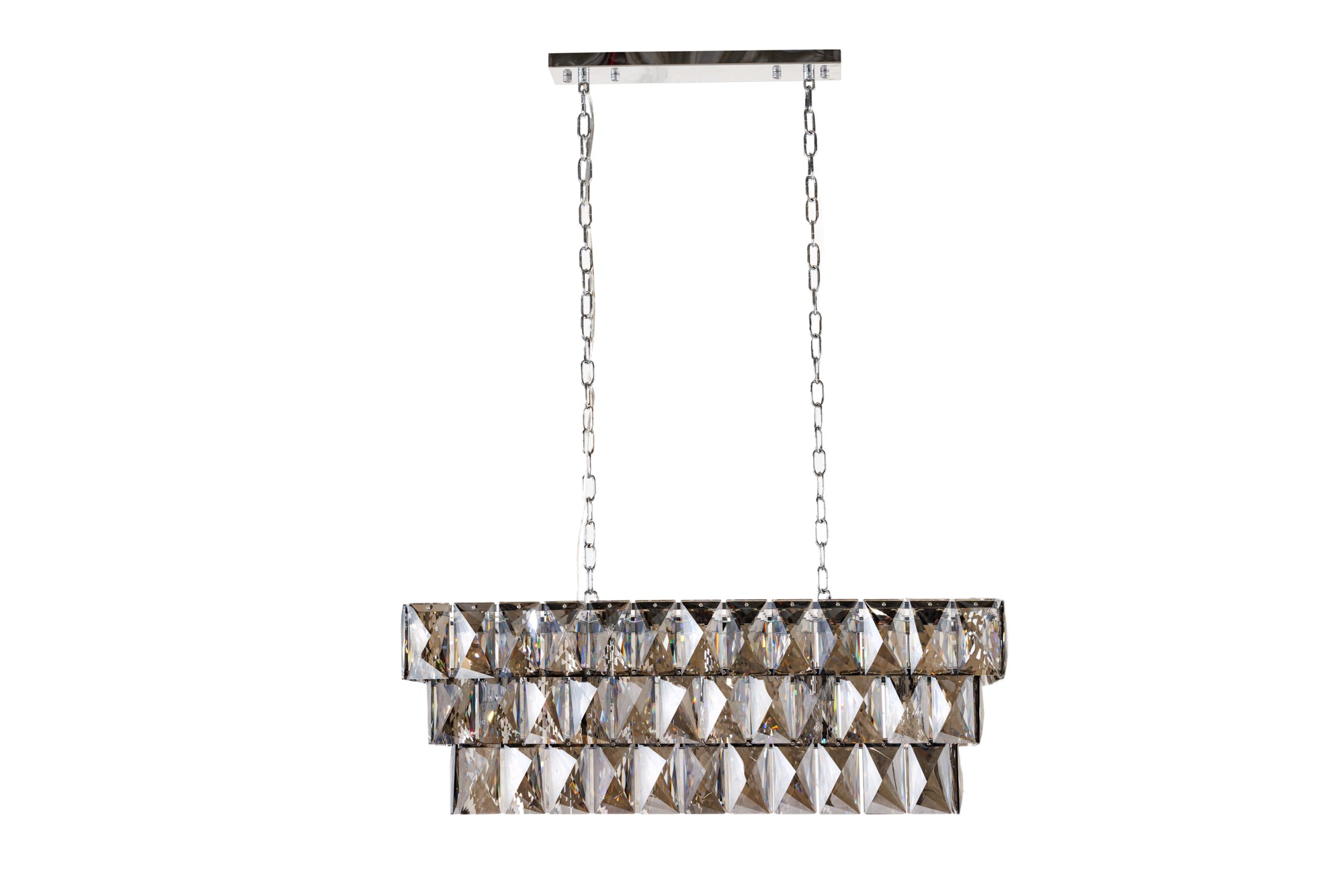 Lampa wisząca KRISTALL 90 cm – szlachetna szarość, szkło i metal 42810
