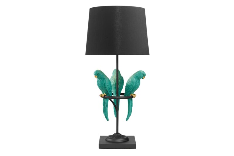 Lampa stołowa WILDLIFE 75 cm – zielone papugi, czarny klosz 44356