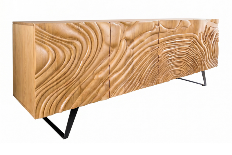 Komoda FLUID 175 cm – drewno mango 3D, kremowa 49224