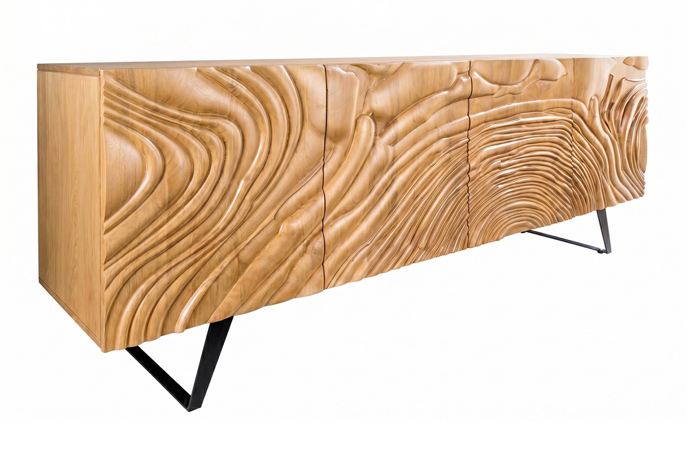 Komoda FLUID 175 cm – drewno mango 3D, kremowa 49224