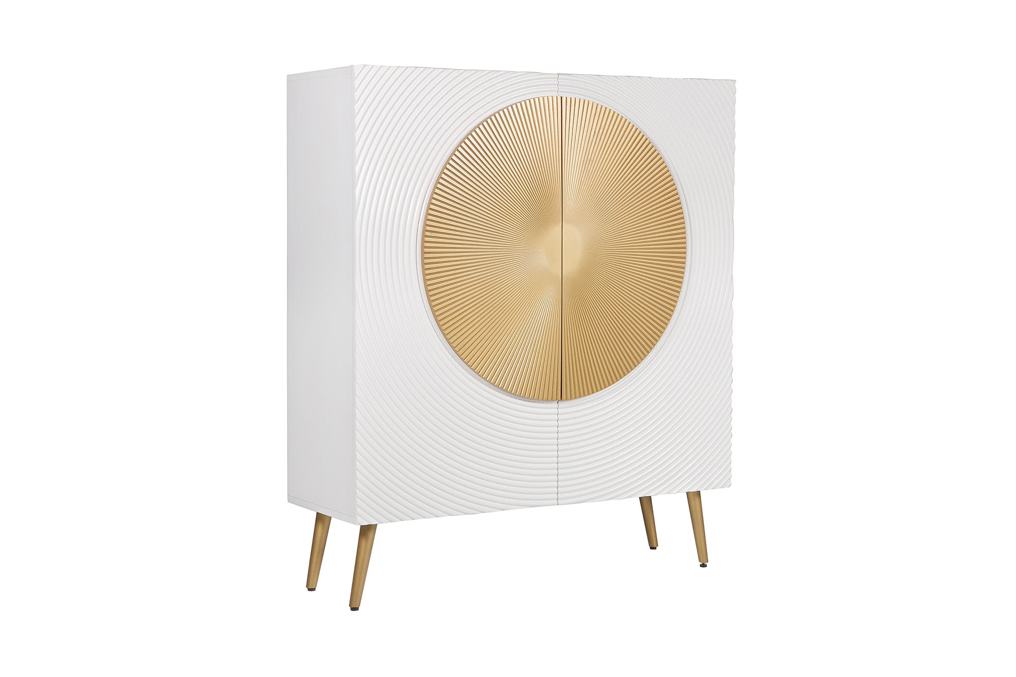 Highboard AURUM 120 cm – drewno mango, biało-złoty, front strukturalny 49593