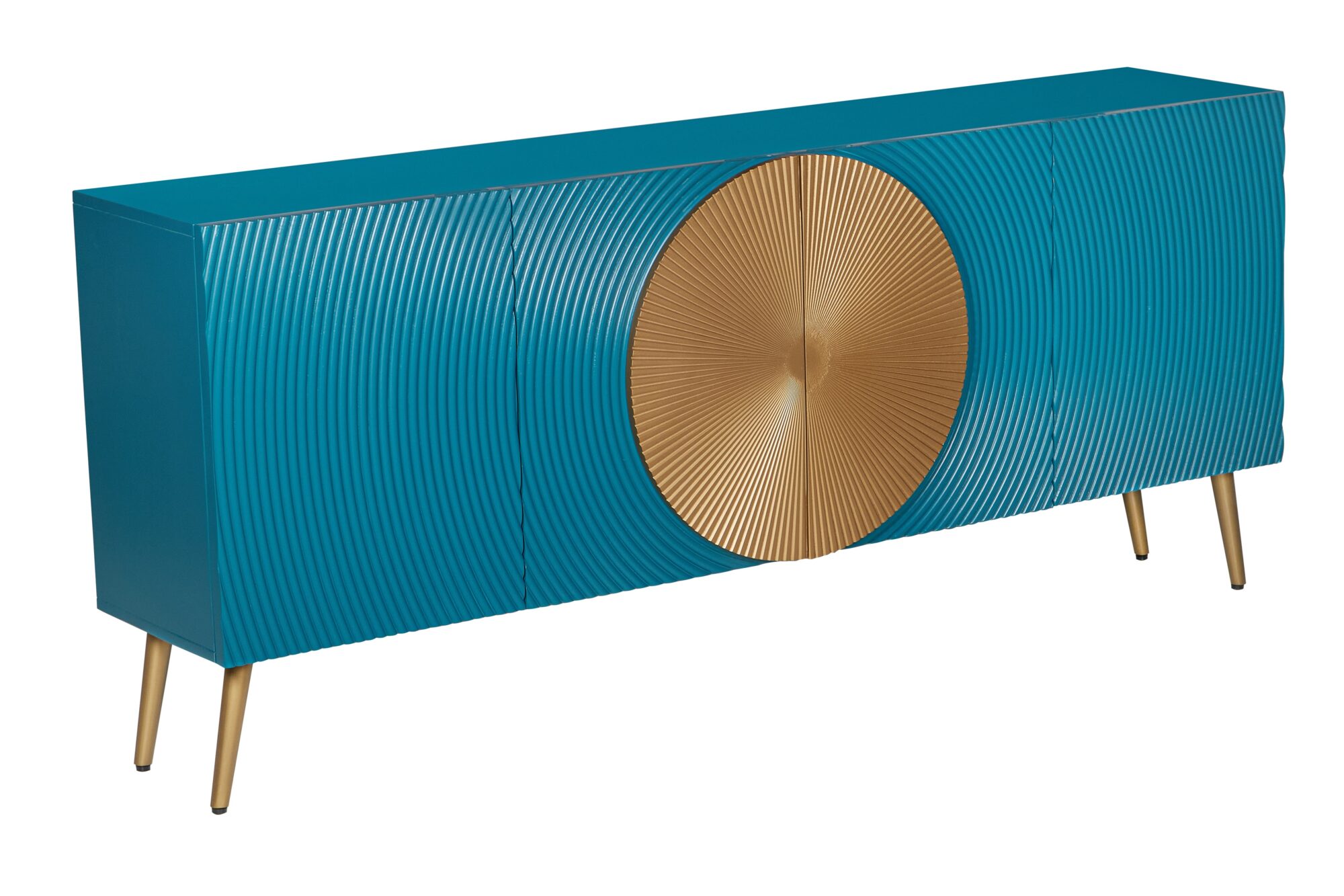 Komoda AURUM 180 cm – drewno mango, turkusowo-złota, front strukturalny 49521