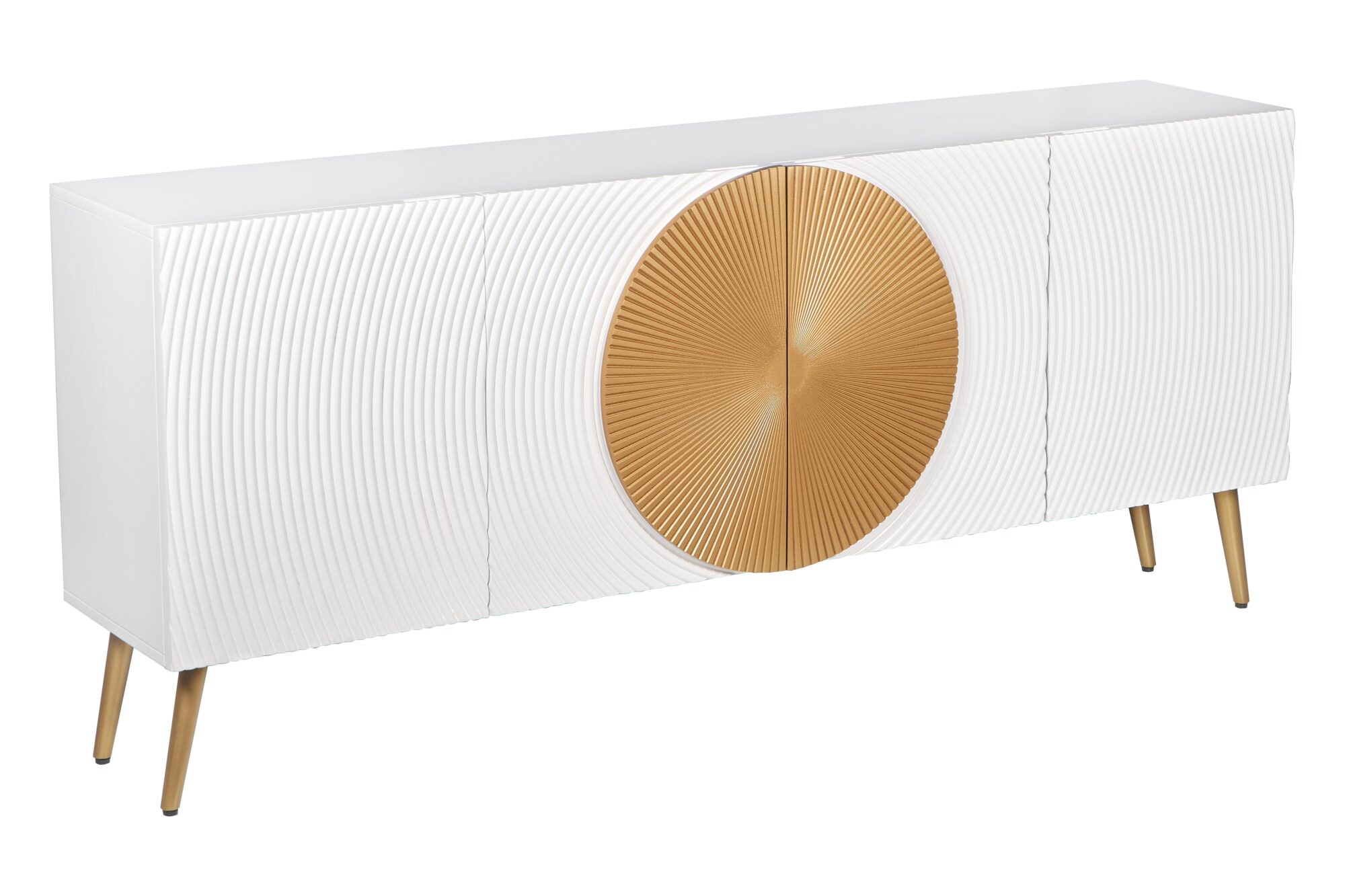 Komoda AURUM 180 cm – drewno mango, biało-złota, front strukturalny 49520