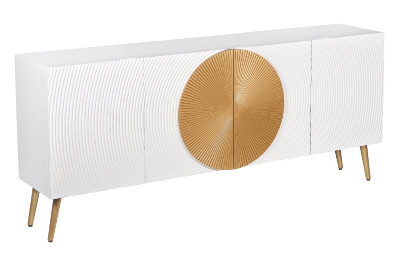 Komoda AURUM 180 cm – drewno mango, biało-złota, front strukturalny 49520