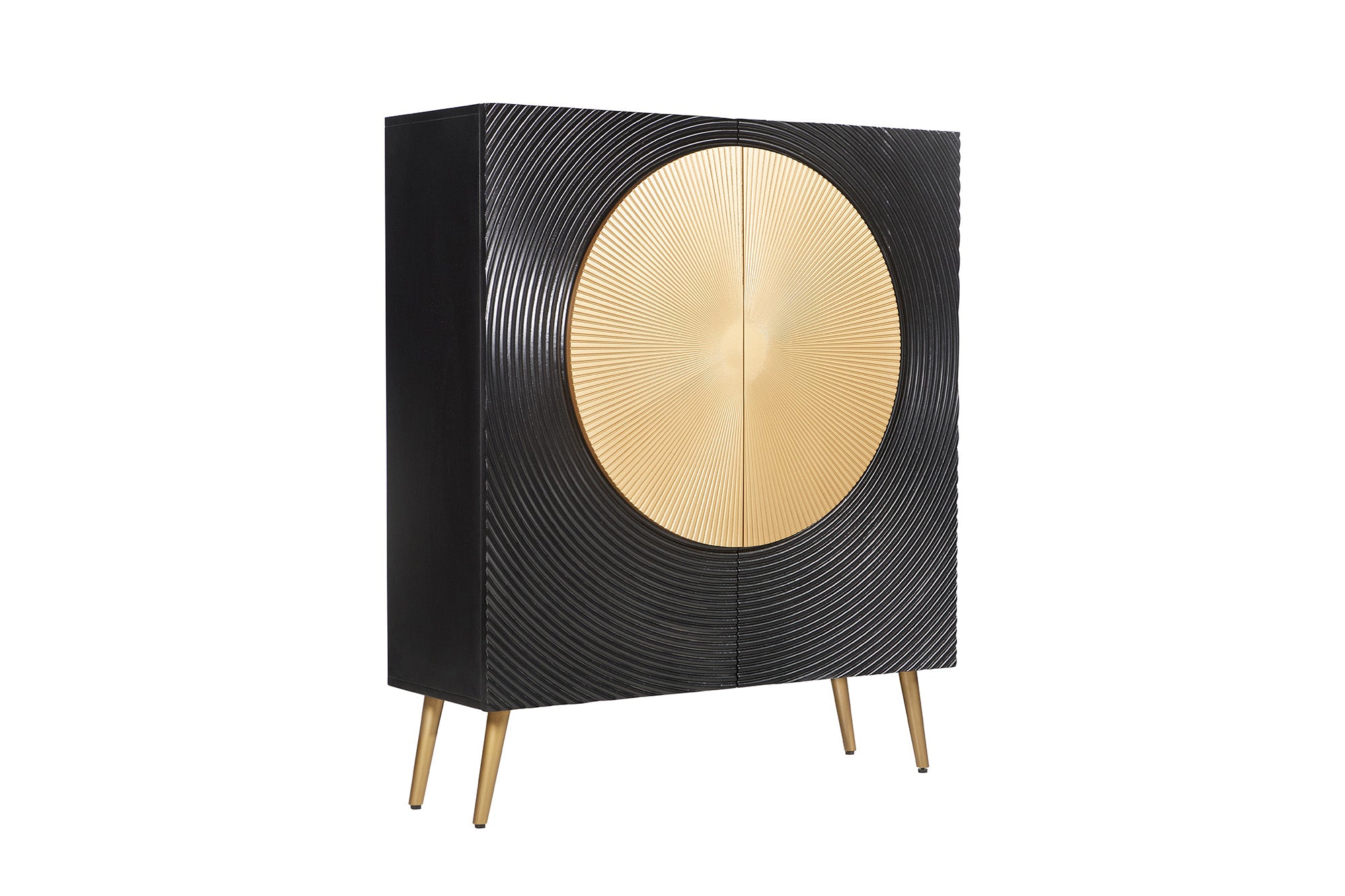 Highboard AURUM 120 cm – drewno mango, czarno-złoty, front strukturalny 49592